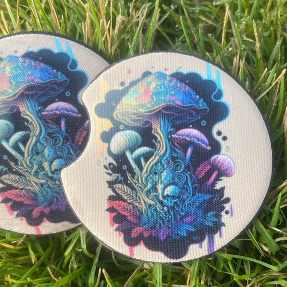 Trippy Mushroom 🍄 Car Coaster Set | Mushroom Decor | Mushroom Art - Picture 7 of 12